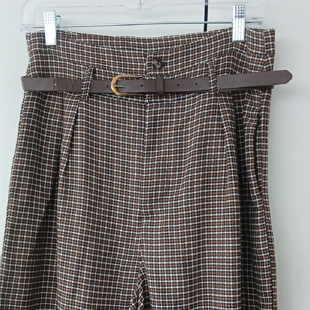 Cider Brown and White Wide Leg Pants with Belt